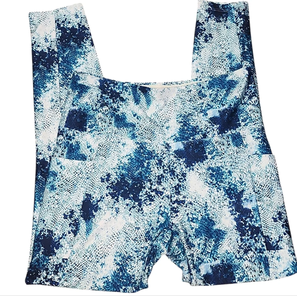 Bally Total Fitness Blue Patterned High Rise Pocket Work Out Leggings. L - Picture 4 of 7